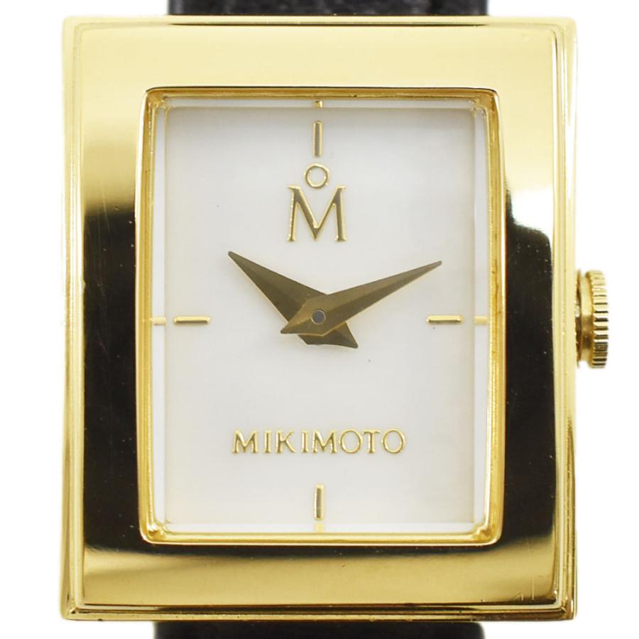 ミキモト MIKIMOTO 腕時計 マルチフォーム ウォッチ ダブルラップ 5Pパール NNS-378K SS/レザー ゴールド×黒 レディース 中古  送料無料
