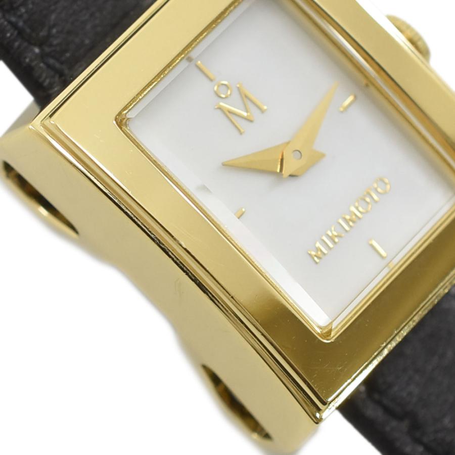 ミキモト MIKIMOTO 腕時計 マルチフォーム ウォッチ ダブルラップ 5Pパール NNS-378K SS/レザー ゴールド×黒 レディース 中古  送料無料