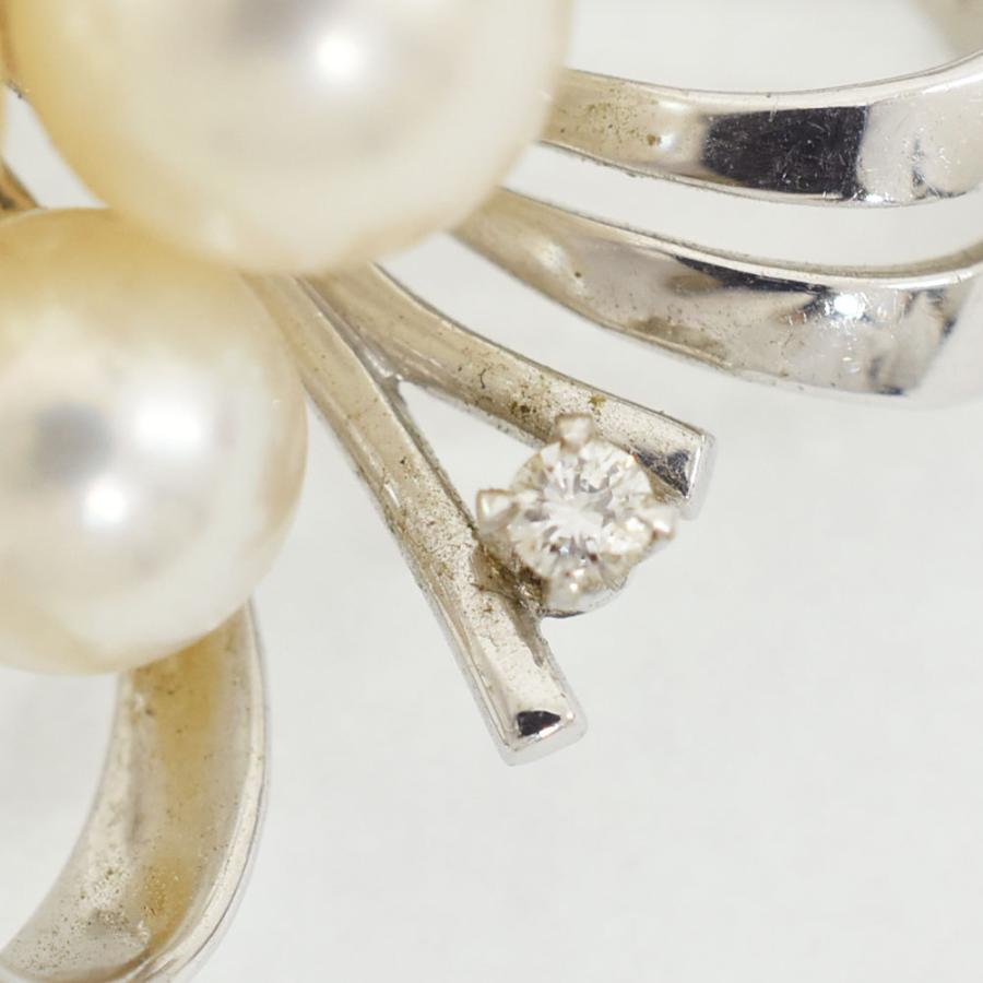 MIKIMOTO（ミキモト） ブローチ パール 5Pダイヤ リボンモチーフ