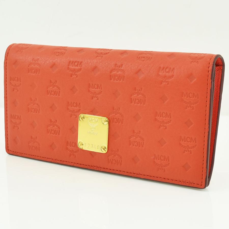 MCM（エムシーエム） 二つ折り長財布 モノグラム レザー オレンジ系
