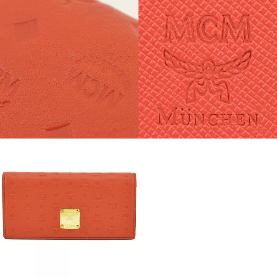 MCM エム・シー・エム 二つ折り長財布 モノグラム レザー オレンジ系 