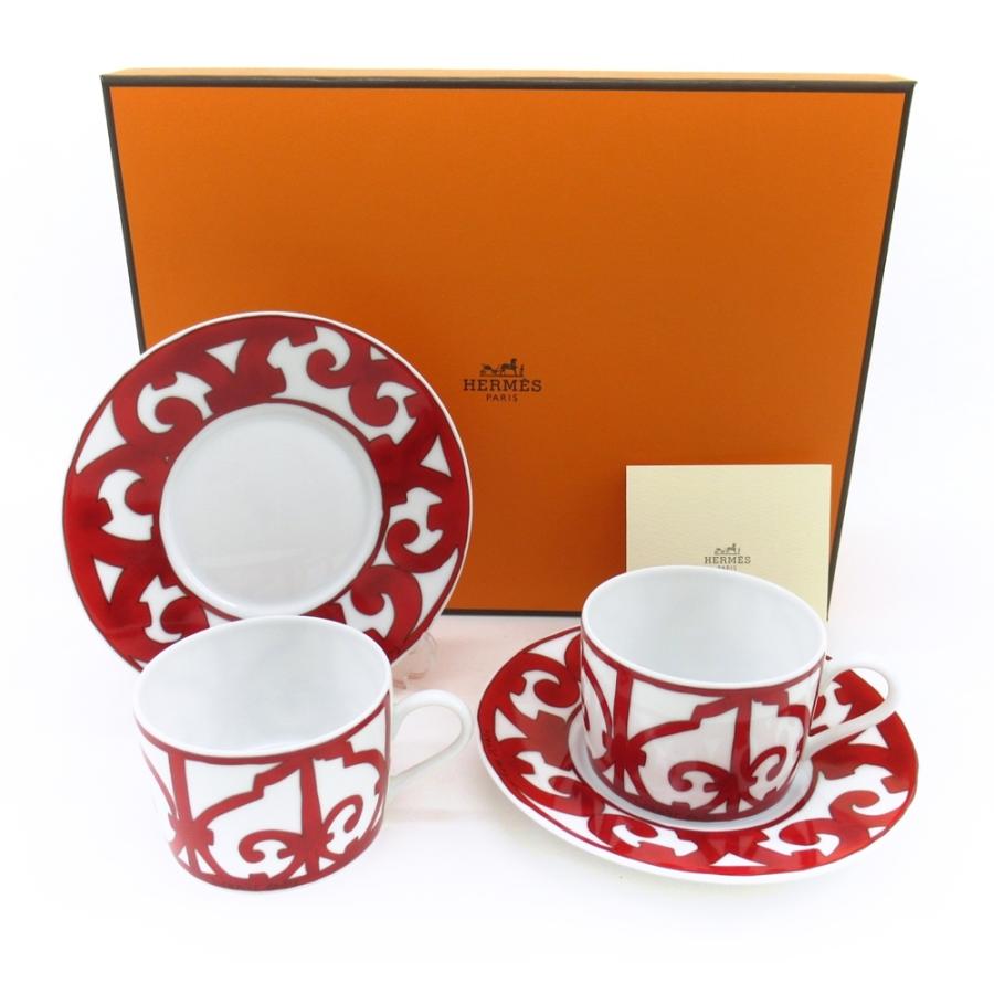 エルメス ガダルキヴィール レッド ティーカップ＆ソーサー ペア 2客 