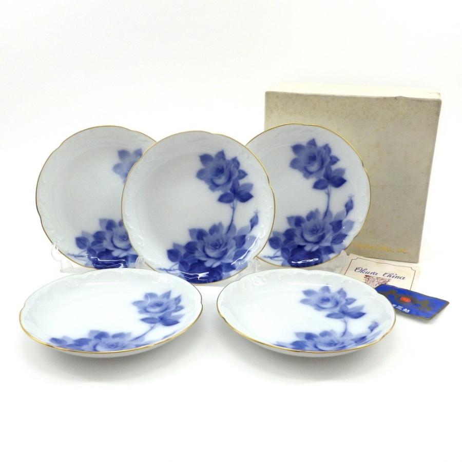 大倉陶園 ブルーローズ ゴールドライン プレート15cm 計5点 Okuratouen
