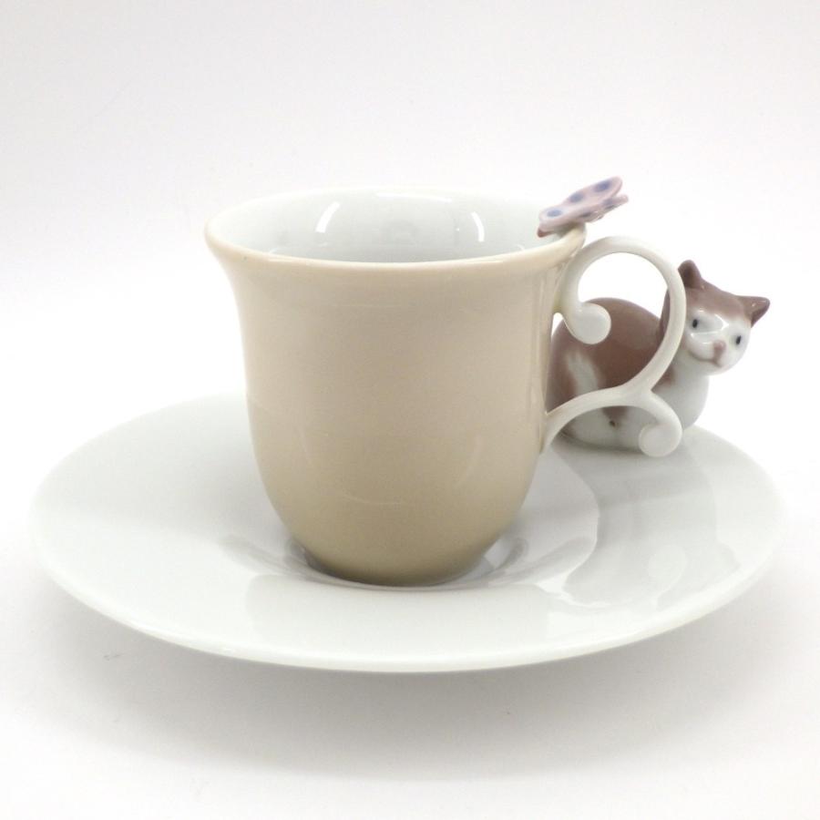 リヤドロ 「猫と蝶々」 カップ＆ソーサー 1客 ネコ ☆送料無料 Lladro