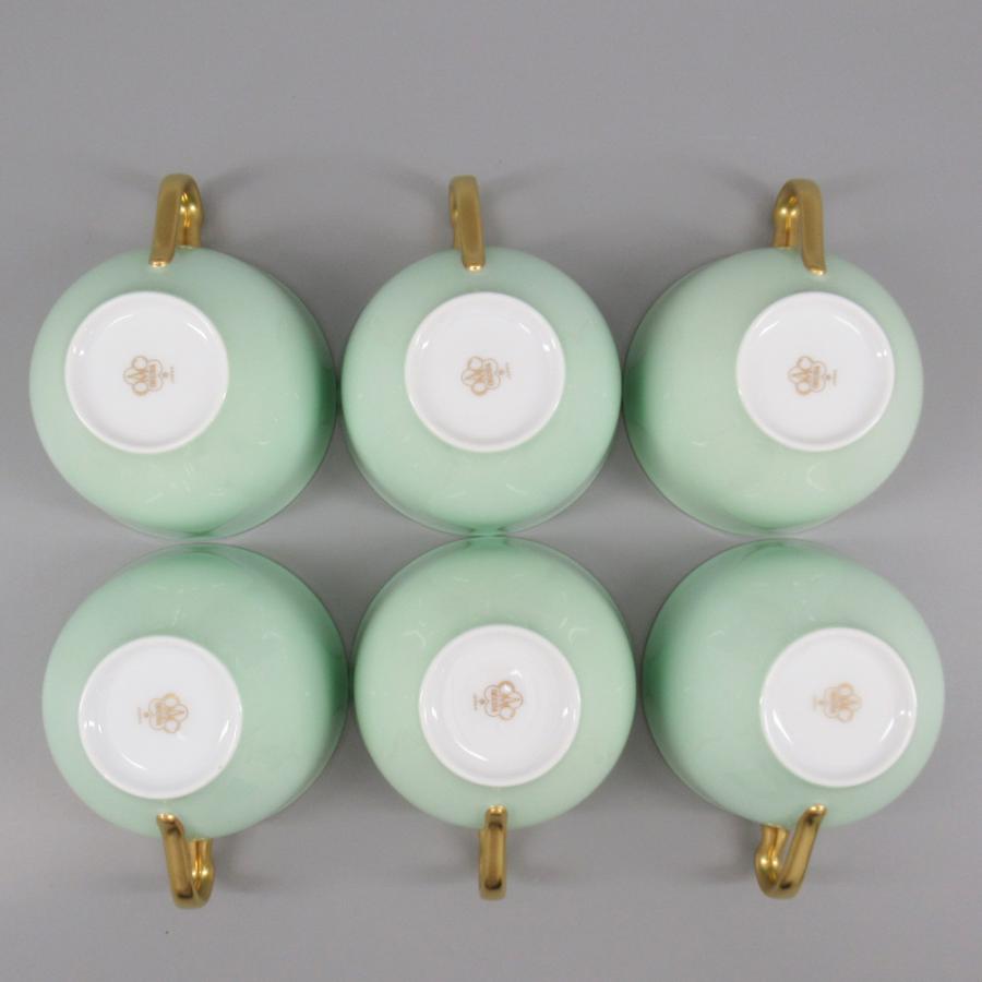 大倉陶園 色蒔き（ライトグリーン）カップ＆ソーサー 6客セット