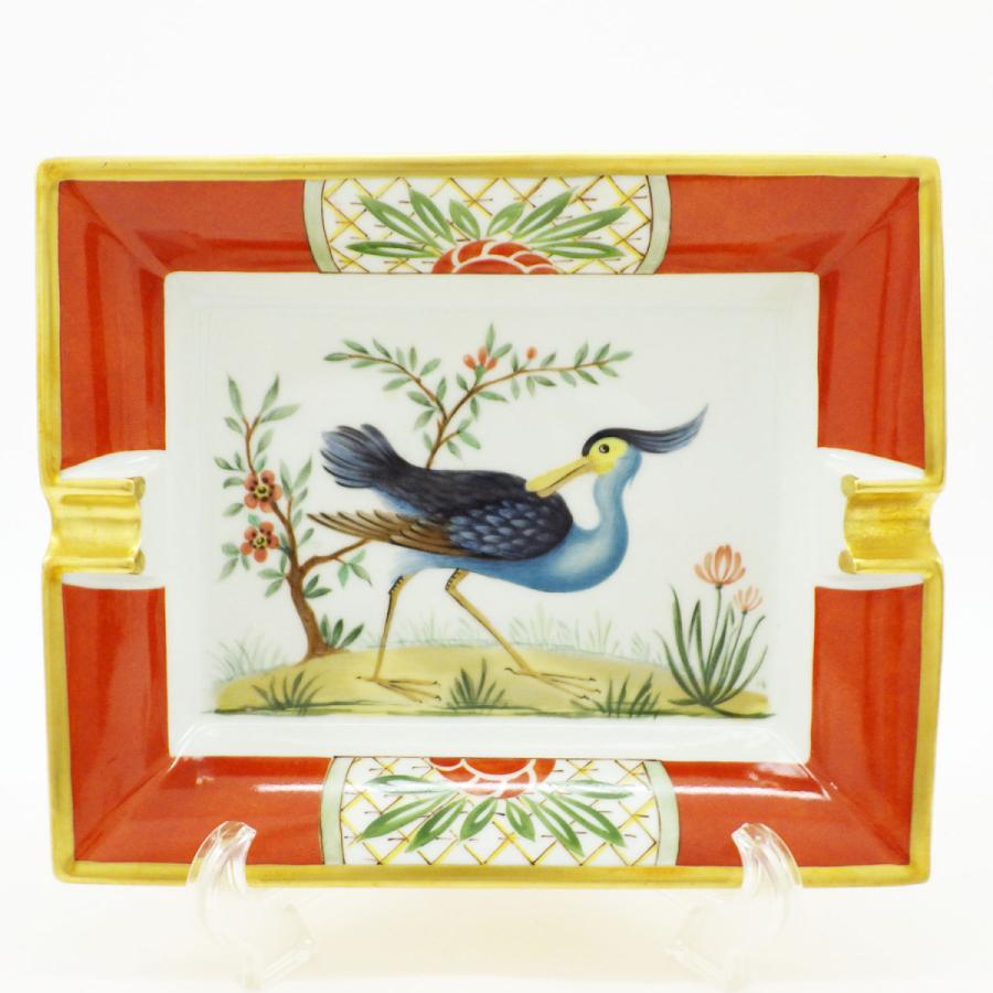 HERMES エルメス 鳥柄 バード 草花 金彩×オレンジ アッシュ