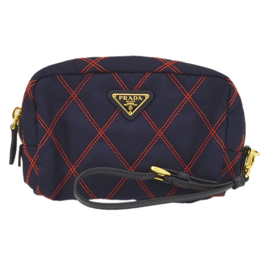 プラダ PRADA ポーチ キルティング ロゴプレート メイクポーチ 化粧 