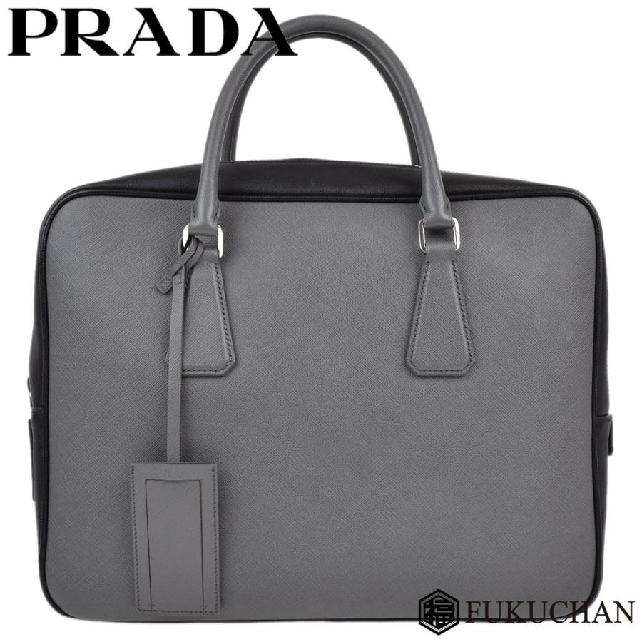 PRADA/プラダ メンズ ビジネスバッグ レザー ブリーフケース グレー 
