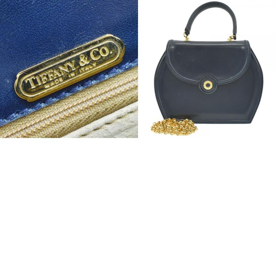 TIFFANY ティファニー ショルダーバッグ サテン ネイビー ゴールド金具 TIFFANY&Co.（ティファニー） ハンドバッグ ロゴ金具 2way チェーン