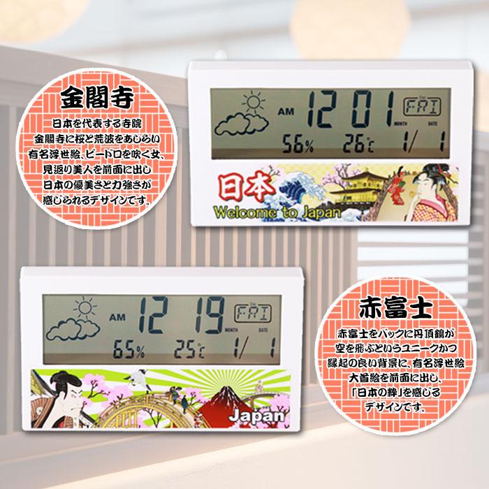 置き時計　飾り時計　温度計つき　日本製HOUSYO 送料無料》浮世絵 時計 置時計 海外 お土産 日本 ジャポニズム 外国人