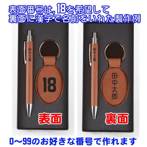 名入れ 革 ナンバーリング キーホルダー ボールペン ギフトセット 誕生