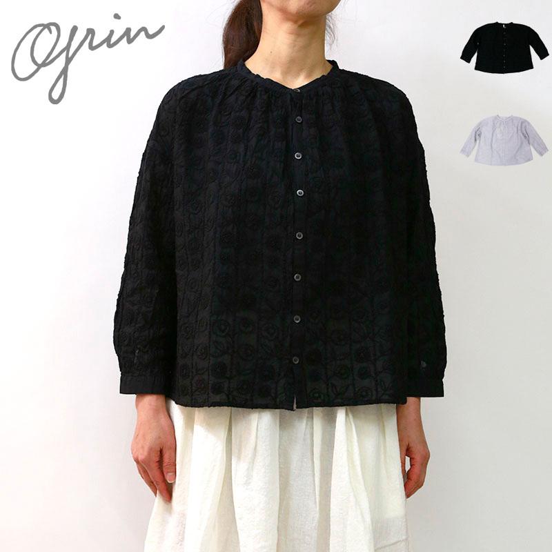 Grin グリン フラワー刺繍スタンドシャツ　｜fukuraku-store