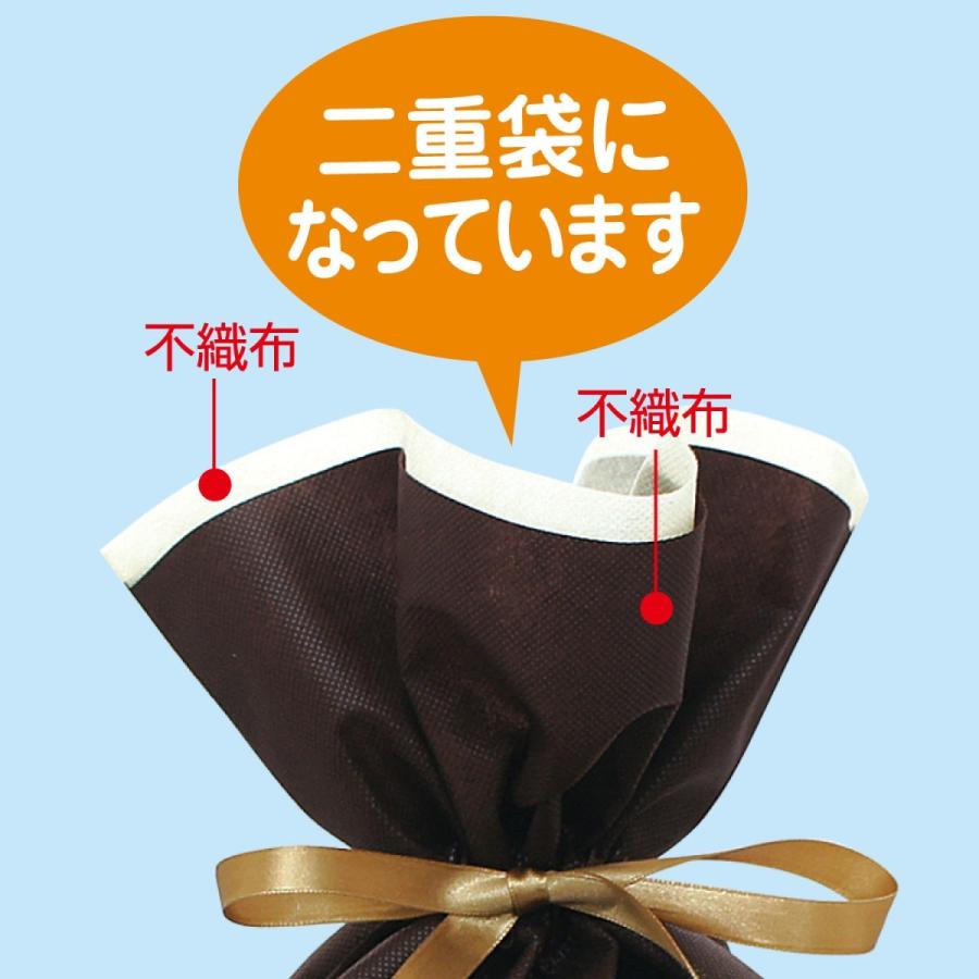 （お徳用）不織布リボン付巾着袋（底マチ付）ブラウンLL　450幅&times;560高（420）100枚入