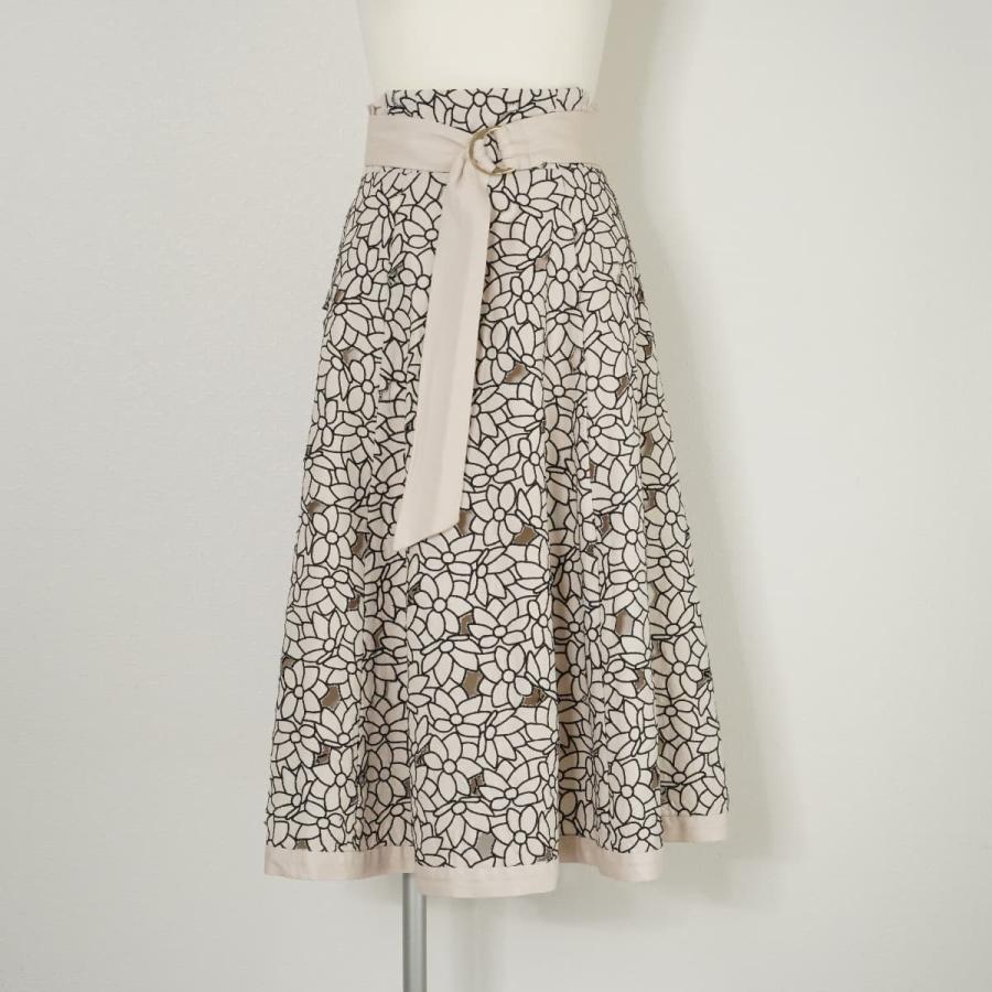 Mystrada マイストラーダ カットワークリネンスカート ロング フラワー  