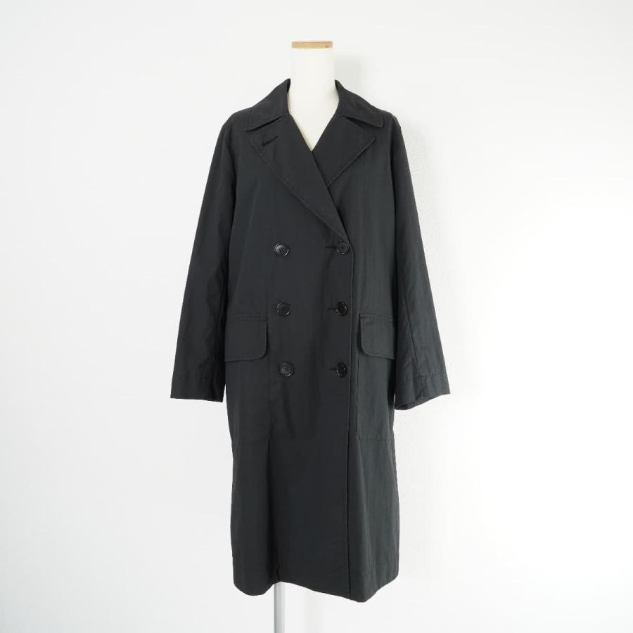 MHL, ブラック ロングコート MHL.（エムエイチエル） 定価6.5万 DRY WAX COTTON NYLON トレンチ