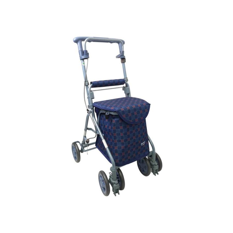 島製作所 シルバーカー リズムRWC 二筋格子ブルー 高齢者向け ミドル
