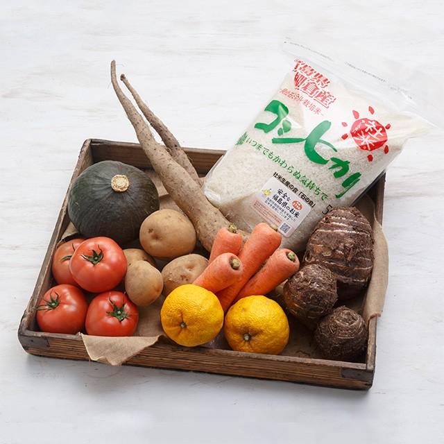 貝ミネラル栽培社米コシヒカリと季節の野菜果物セット 　お中元/贈答品/ギフト/福島/送料込　ふくしまプライド