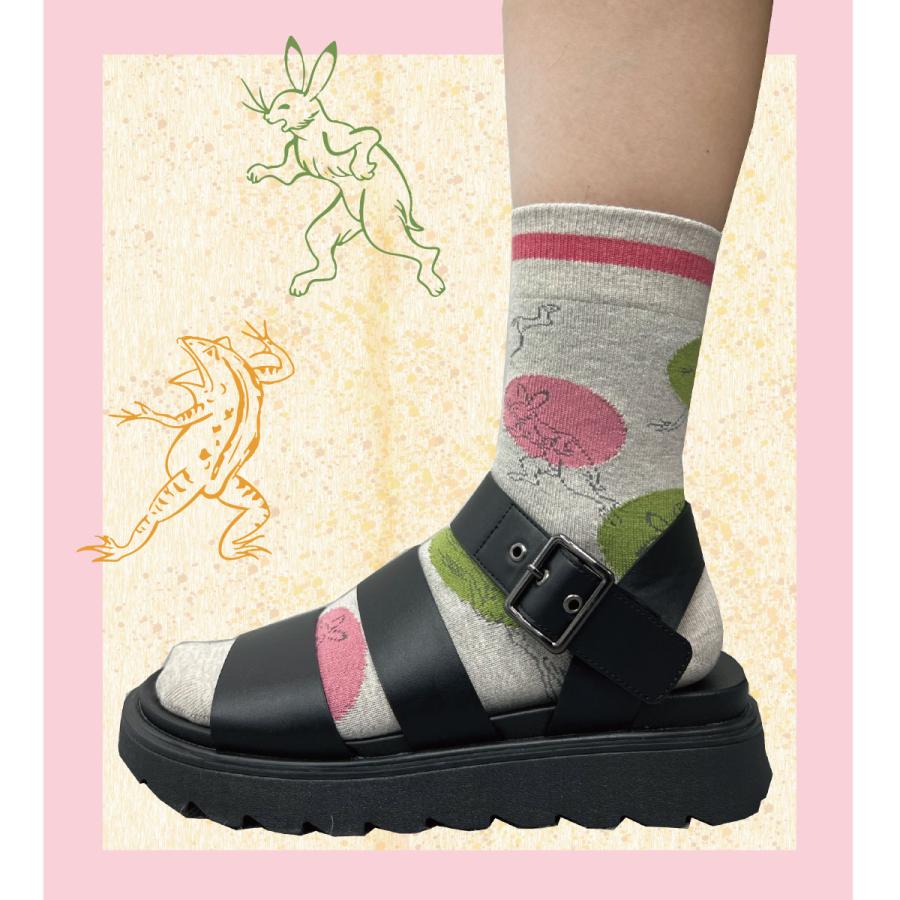 Fukuske（フクスケ） 鳥獣戯画 靴下 クルー丈 うさぎ柄 (3163-280)福助