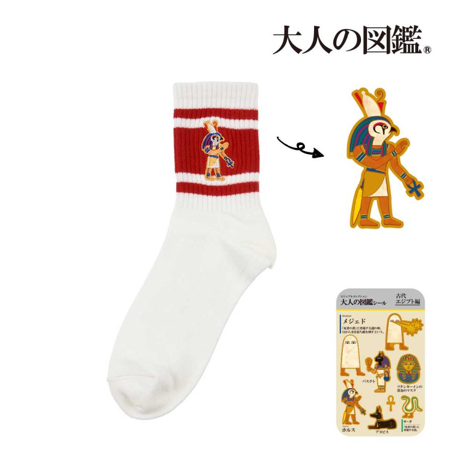 Fukuske 福助 大人の図鑑 靴下 古代エジプト編 無地 リブライン