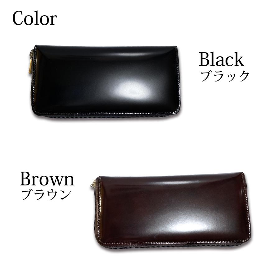長財布 メンズ ビジネス 本革 ラウンドファスナー 光沢 イタリアン