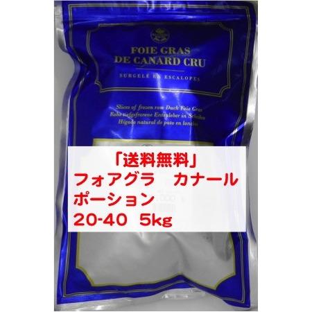 送料無料　フォアグラ　カナール　ポーション　エスカロップ　20〜40g　約1kg×5パック　冷凍　切り落し　業務用