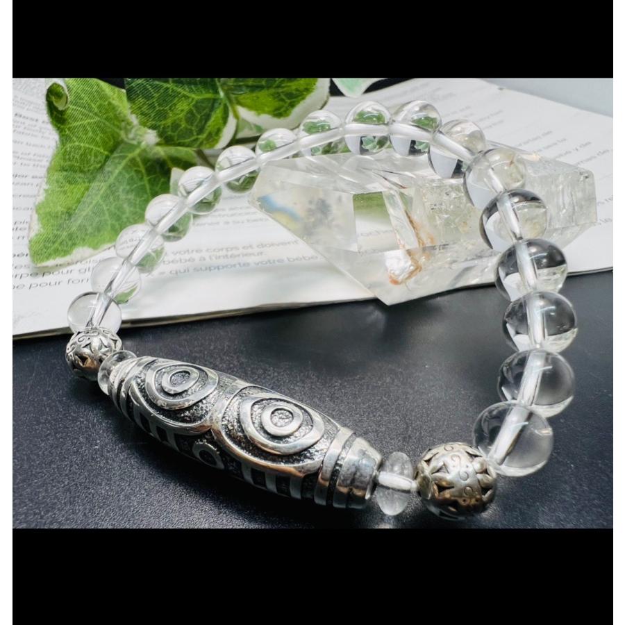 龍眼天珠ブレスレット 最強運】龍眼天珠＆虎牙天珠＆ホワイトサゲニティッククォーツ