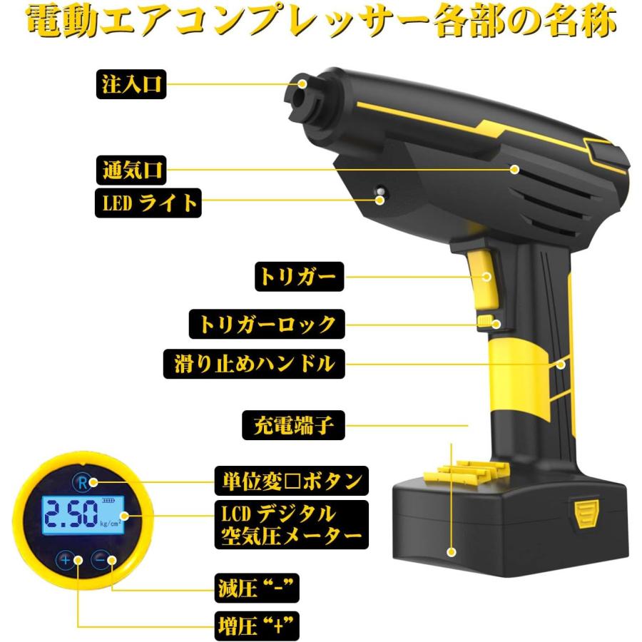 自動車タイヤエアーポンプ コードレス エアポンプ 自転車・ボールエアポンプ  電動 空気入れ 2200mAh大容量バッテリー  LEDライト付き  日本語取扱説明書付き｜fukutoushozi｜04