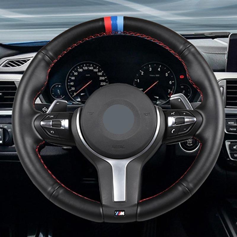 黒スエード本革車のステアリングホイールカバー bmw m スポーツ F30