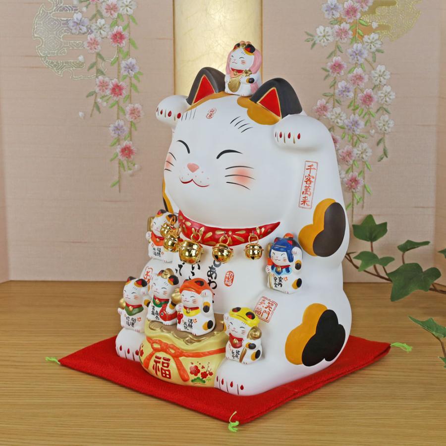 招き猫 置物 商売繁盛 招き猫の置物 (彩絵七福神招き猫(8.5号)両手招き