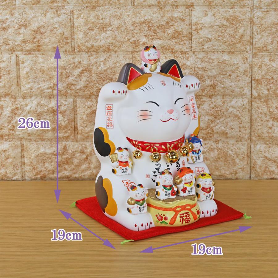 招き猫 置物 商売繁盛 招き猫の置物 (彩絵七福神招き猫(8.5号)両手招き