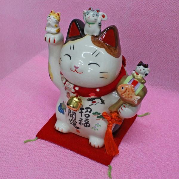 招き猫 置物 商売繁盛 招き猫の置物(彩絵招福大開運招き猫 白6号)N39