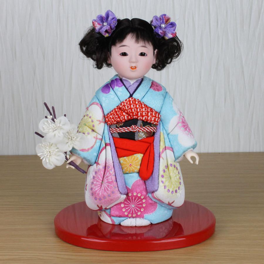 市松人形 木目込み 6号 ガラスケース入り 京染め市松人形(水色)FUKU-R4
