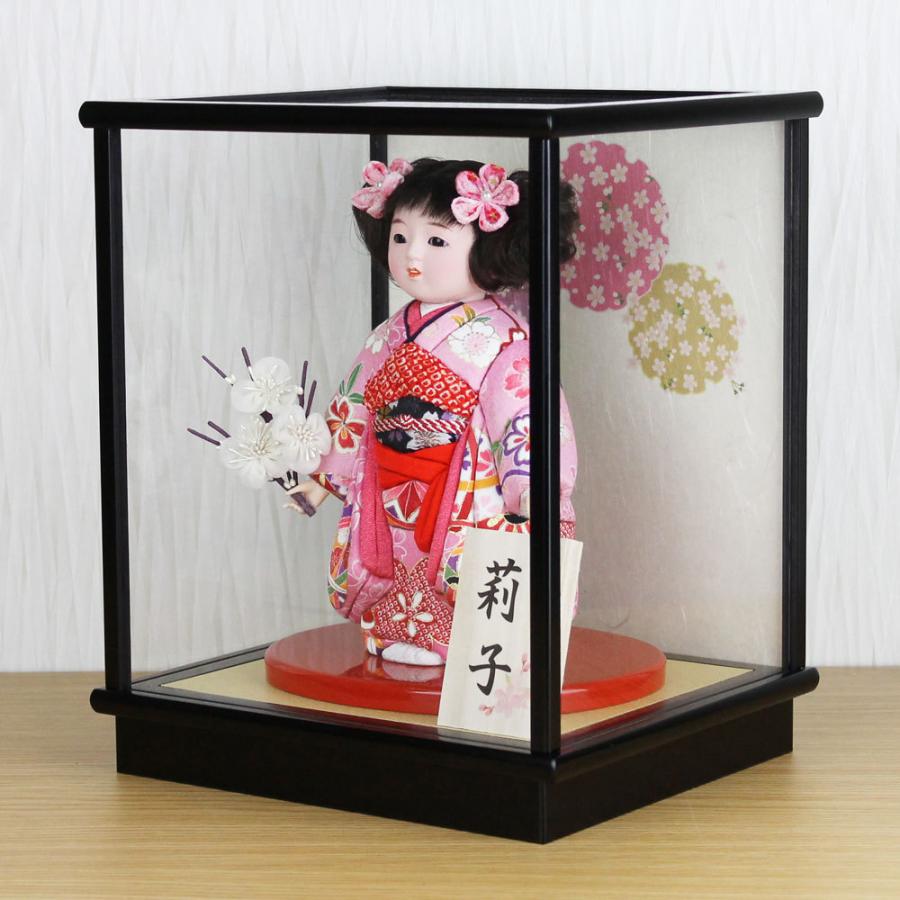 市松人形 木目込み 6号 ガラスケース入り 京染め市松人形(ピンク)FUKU