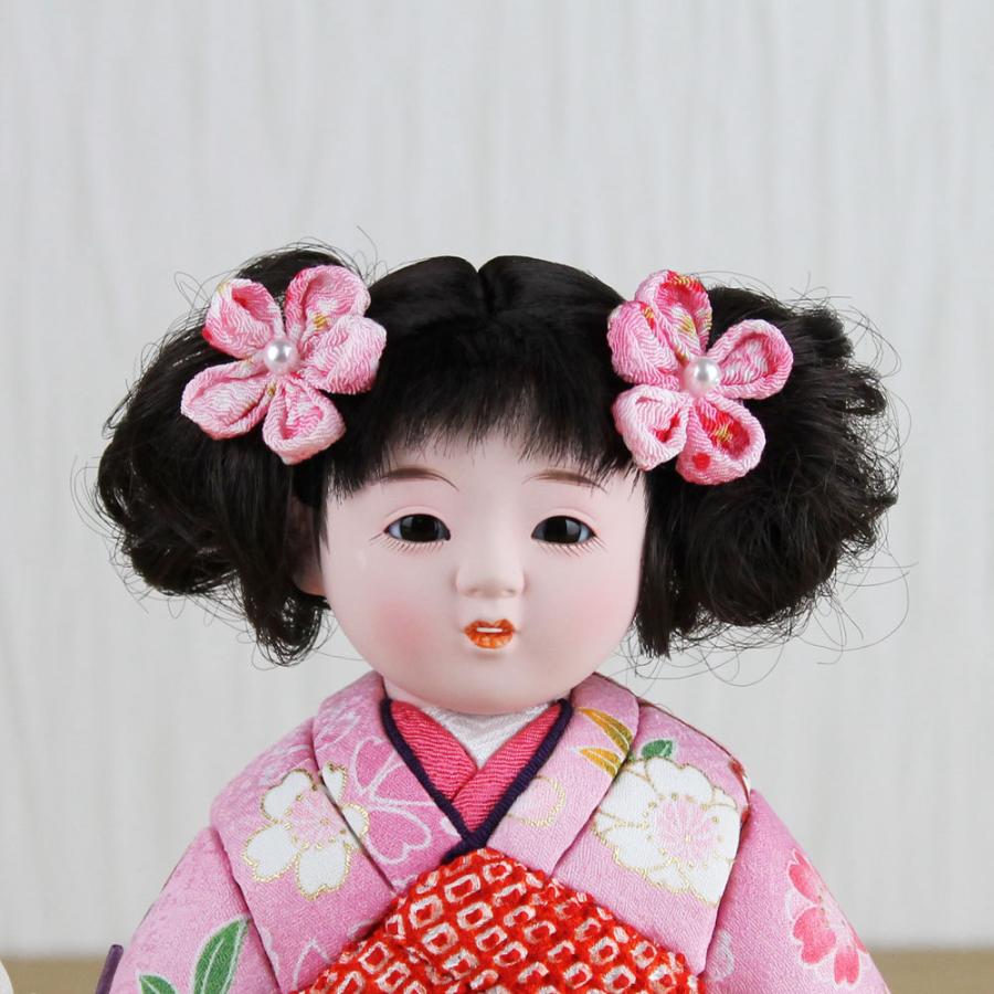 市松人形 木目込み 6号 ガラスケース入り 京染め市松人形(ピンク)FUKU