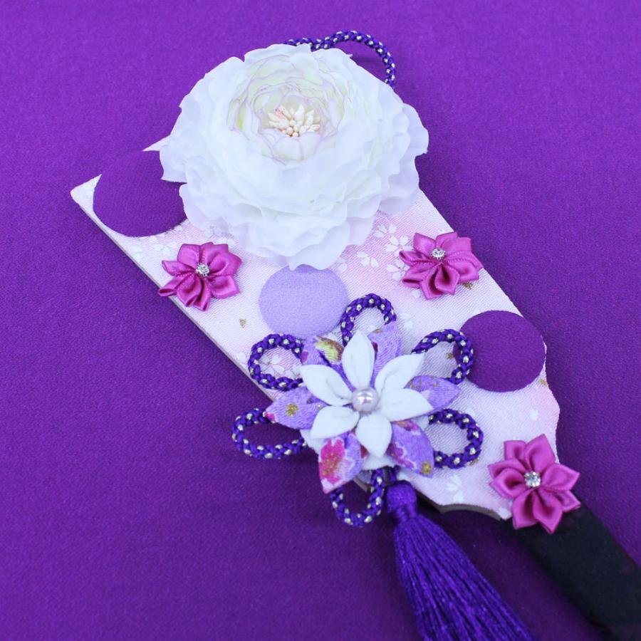 羽子板 硝子ケース入り 羽子板 初正月 ケース入り (幸彩 (白・パープル) 9号 つまみ細工 摘み