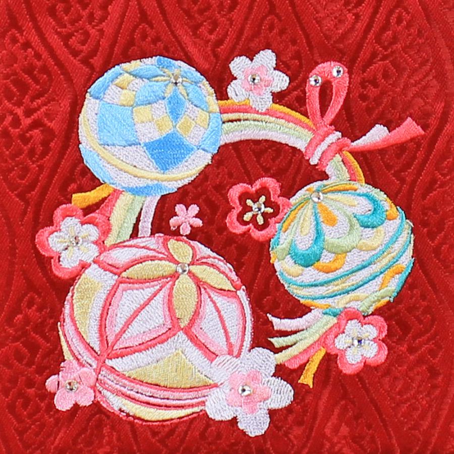 雛人形 名前旗 総刺繍 お雛様 名前入旗(のしめとまり 小 赤 金文字刺繍 H-1324-7M 毬付き)京都西陣織金襴使用 木製スタンド付 女の子の画像