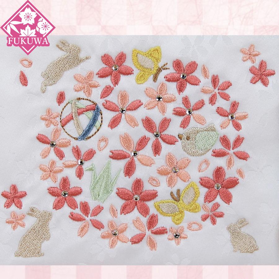 雛人形 名前旗 総刺繍 お雛様(はなまりうさぎ 小 白ベージュ 桃色刺繍 H-1334-20M 毬付き)京都西陣織金襴使用 木製スタンド付 女の子の画像