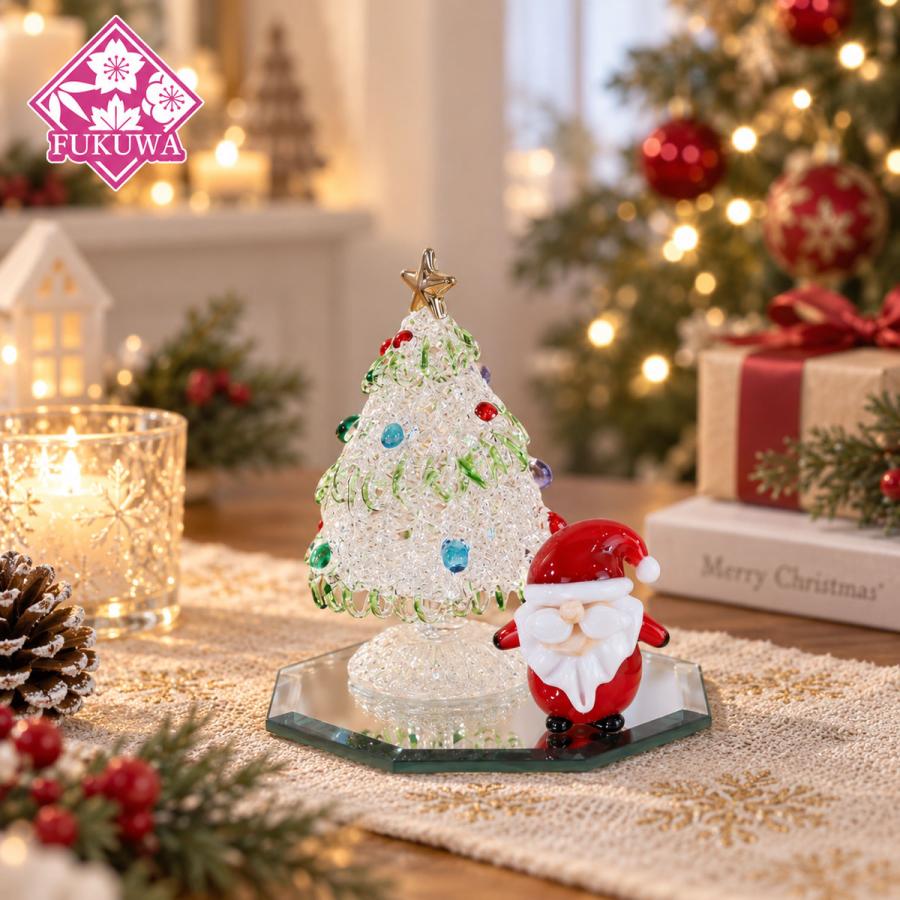 クリスマスツリー 卓上 ガラス細工 (BIGサンタクロースとスパンツリー