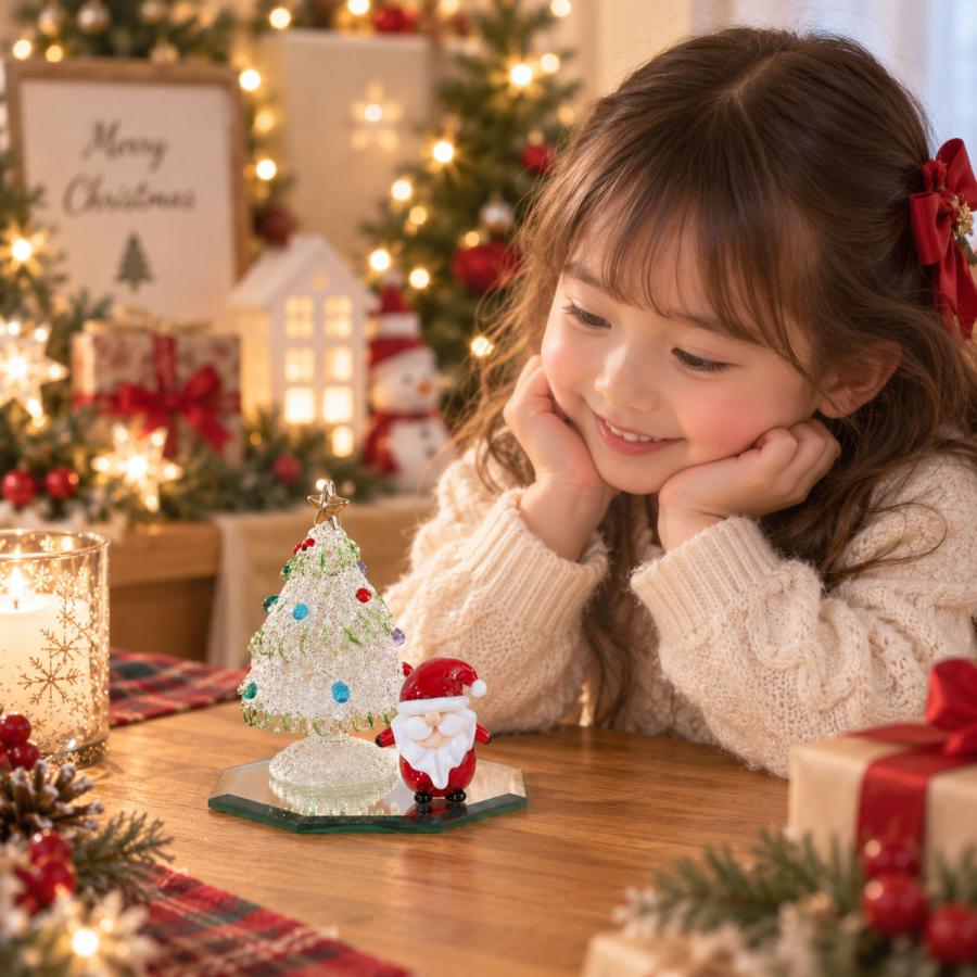 クリスマスツリー 卓上 ガラス細工 (BIGサンタクロースとスパンツリー