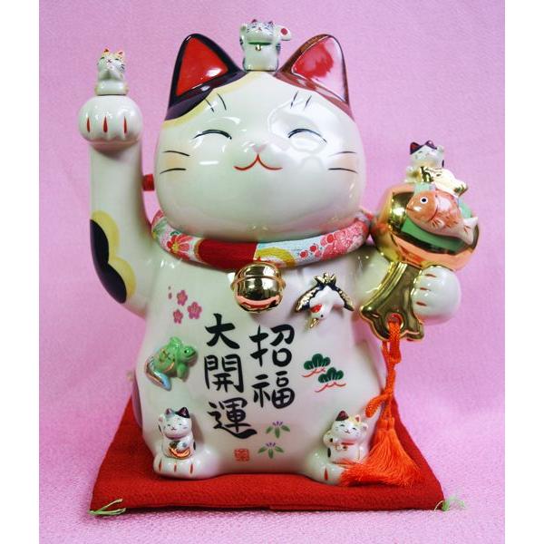 招き猫 置物 商売繁盛 招き猫の置物(彩絵招福大開運招き猫(白8.5号