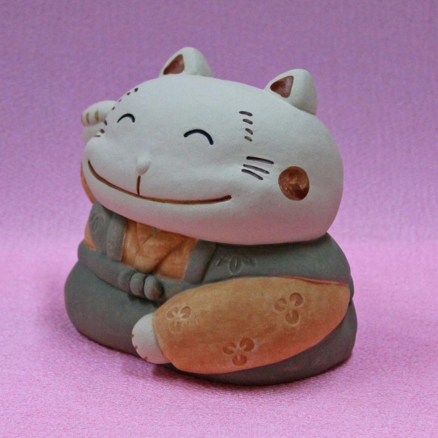 猫 置物 日本製 常滑焼 開運 縁起物 宮崎工房(招き福助さんO-280-1220