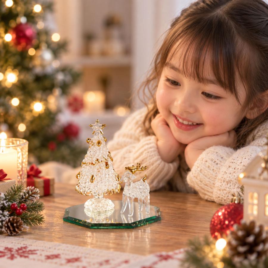 クリスマスツリー 卓上 ガラス細工 (スパントナカイとスパンツリー PS