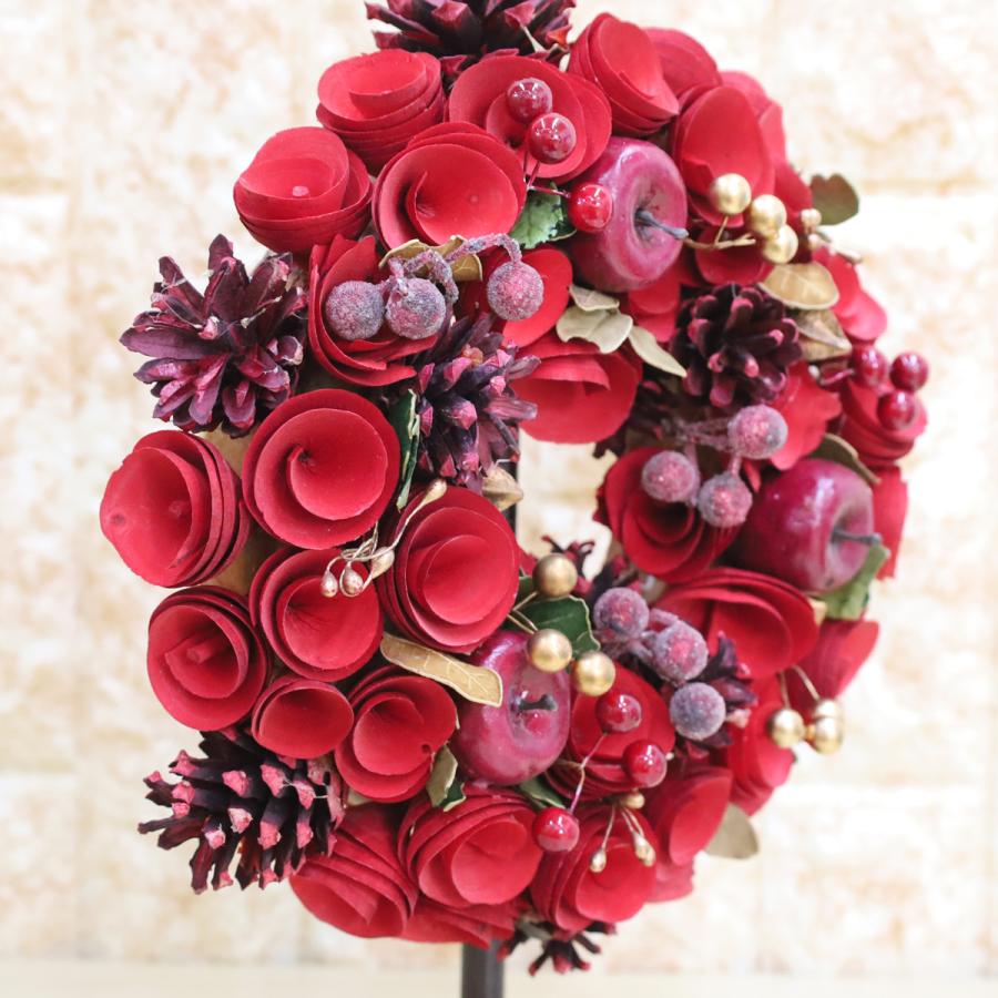クリスマスリース 飾り (Wreath Red-GoldBerry Leaf S リース