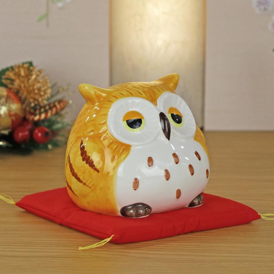 金運を呼ぶ♪ふくろう貯金箱2個（ちりめん細工／うんちくふくろう