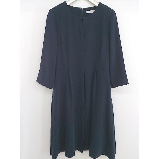 ◇ TONAL トーナル 七分袖 膝丈 ワンピース サイズ36 ネイビー 