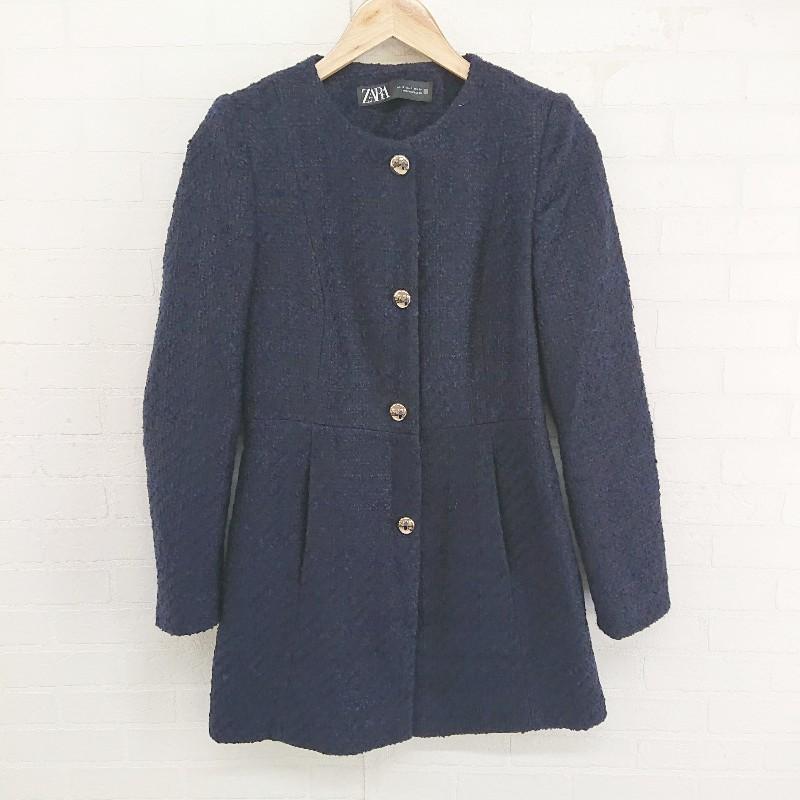 【みやまぐ】ZARA ツイードジャケット　ネイビー　Sサイズ みやまぐ】ZARA ツイードジャケット ネイビー Sサイズ ZARA ノーカラー