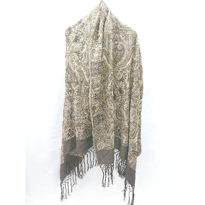 ◇ ⊇ SELECTION Privee コットン100％ ペイズリー柄 ビーズ ストール