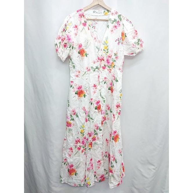 花柄ピンクロングワンピース 半袖 花柄 半袖ロングワンピース ピンク系