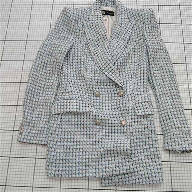 ◇ ⊇ ザラ ZARA 2094/142/330 ツイードダブルジャケット ブルー系