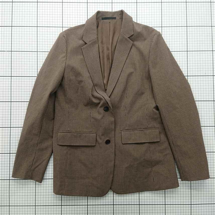 AIE ブラウン チェック柄 テーラードジャケット M ◇ Θ ユニクロ UNIQLO チェック柄テーラードジャケット ブラウン系 M
